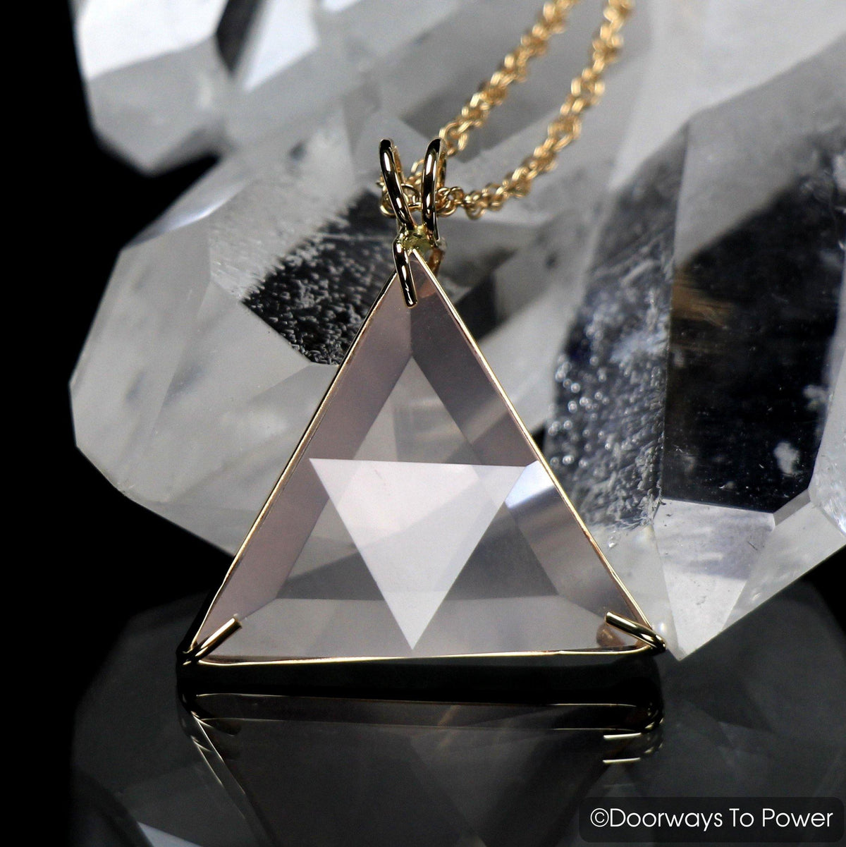 Rose Quartz Star of David Vogel Crystal Triangle Pendant 14k 