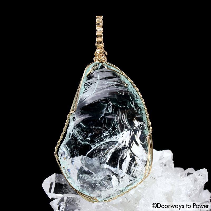 Aqua Serenity Andara Crystal Pendant 14k 'Atlantean Hologram'