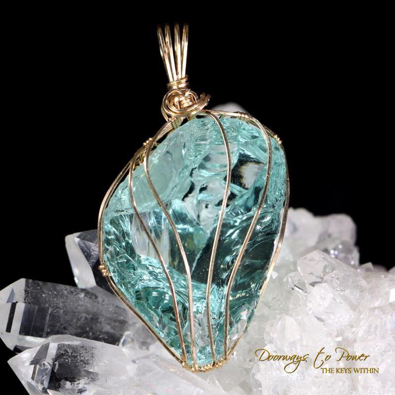 Aqua Serenity Andara Crystal Pendant 14k 'Atlantean Hologram'