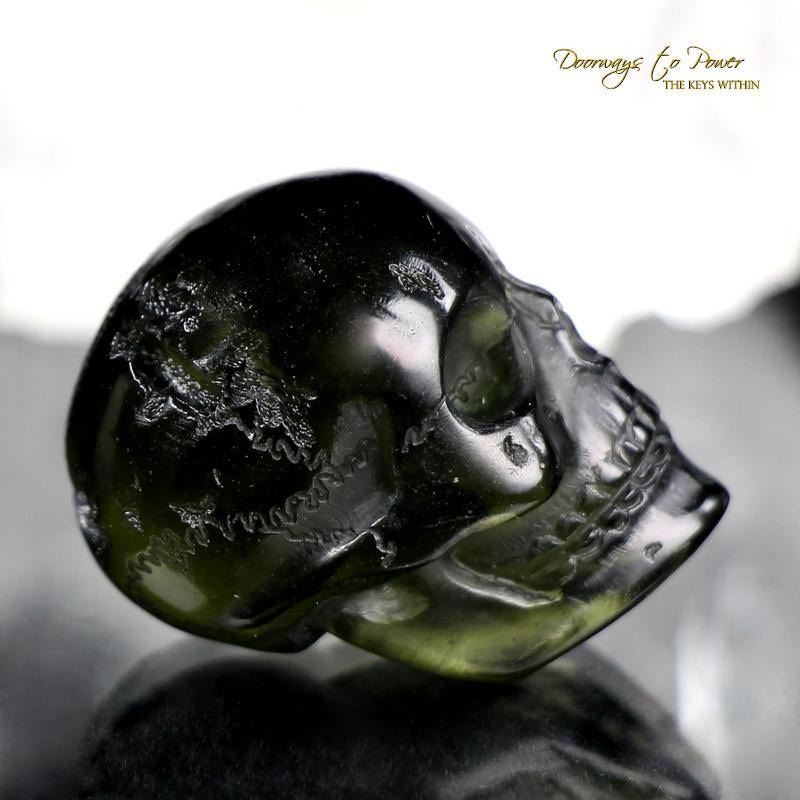 Moldavite Skull Hand Carved
