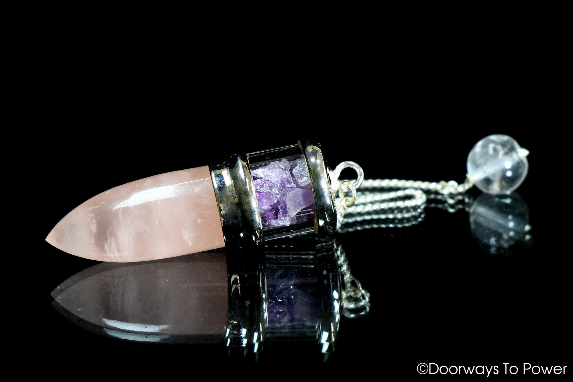 Rose Quartz Crystal Pendulum with Amethyst 