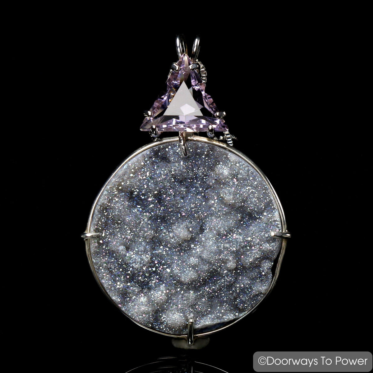 John of God Quartz Crystal Pendant Angel Aura Drusy & Amethyst Casa Crystal Pendant