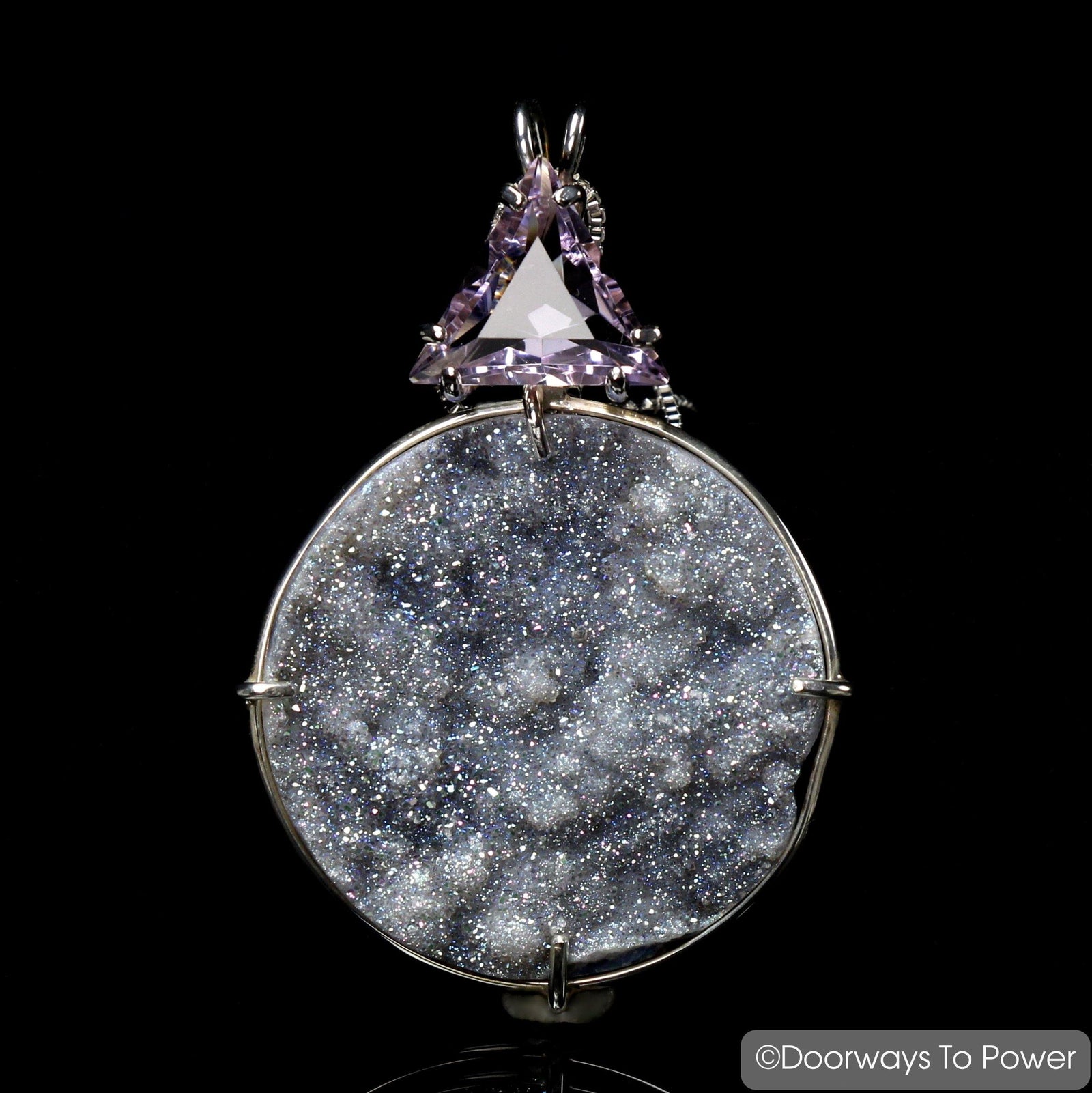 John of God Quartz Crystal Pendant Angel Aura Drusy & Amethyst Casa Crystal Pendant