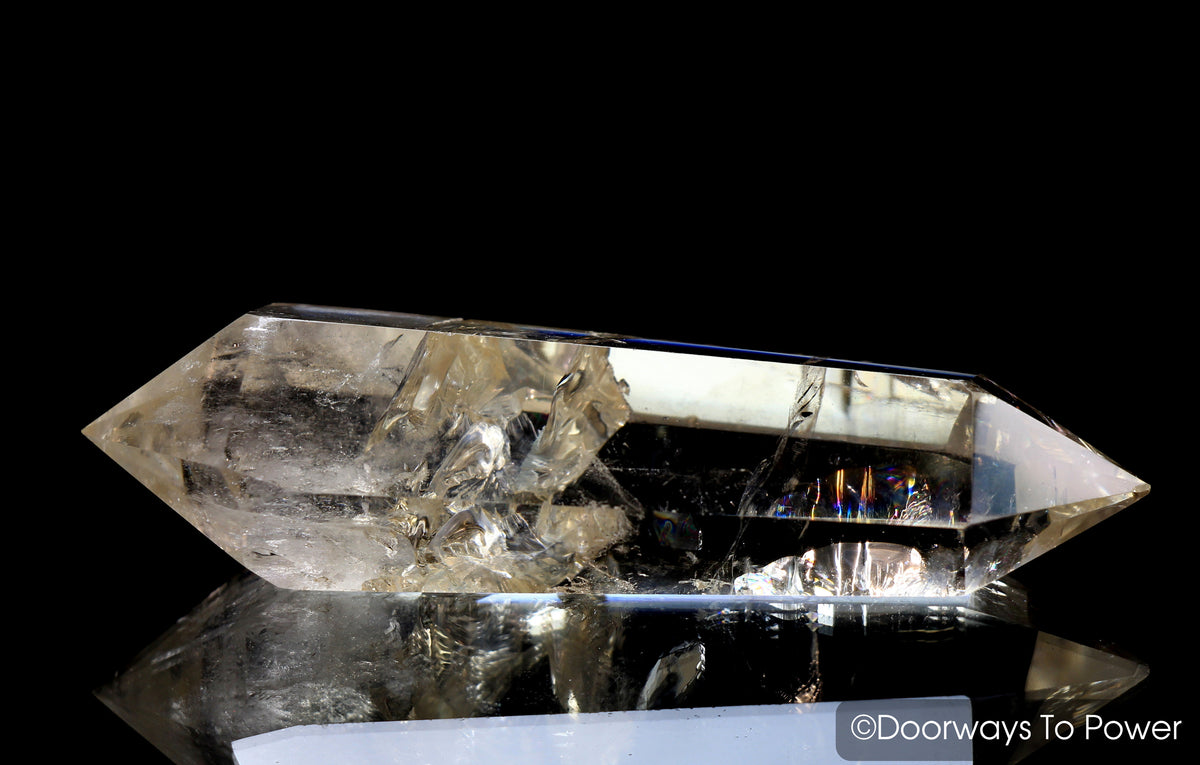 John of God Citrine Double Terminated Casa Quartz Crystal Wand w/ Rainbows