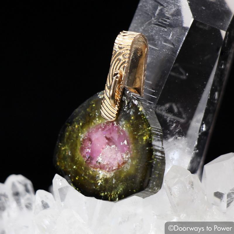 Watermelon Tourmaline Pendant 14k Gold 'Mastery Series'