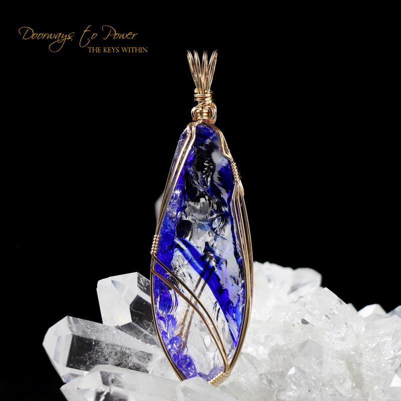 Tanzanite Fire Elestial Arcturian 5D Andara Crystal Pendant 14k