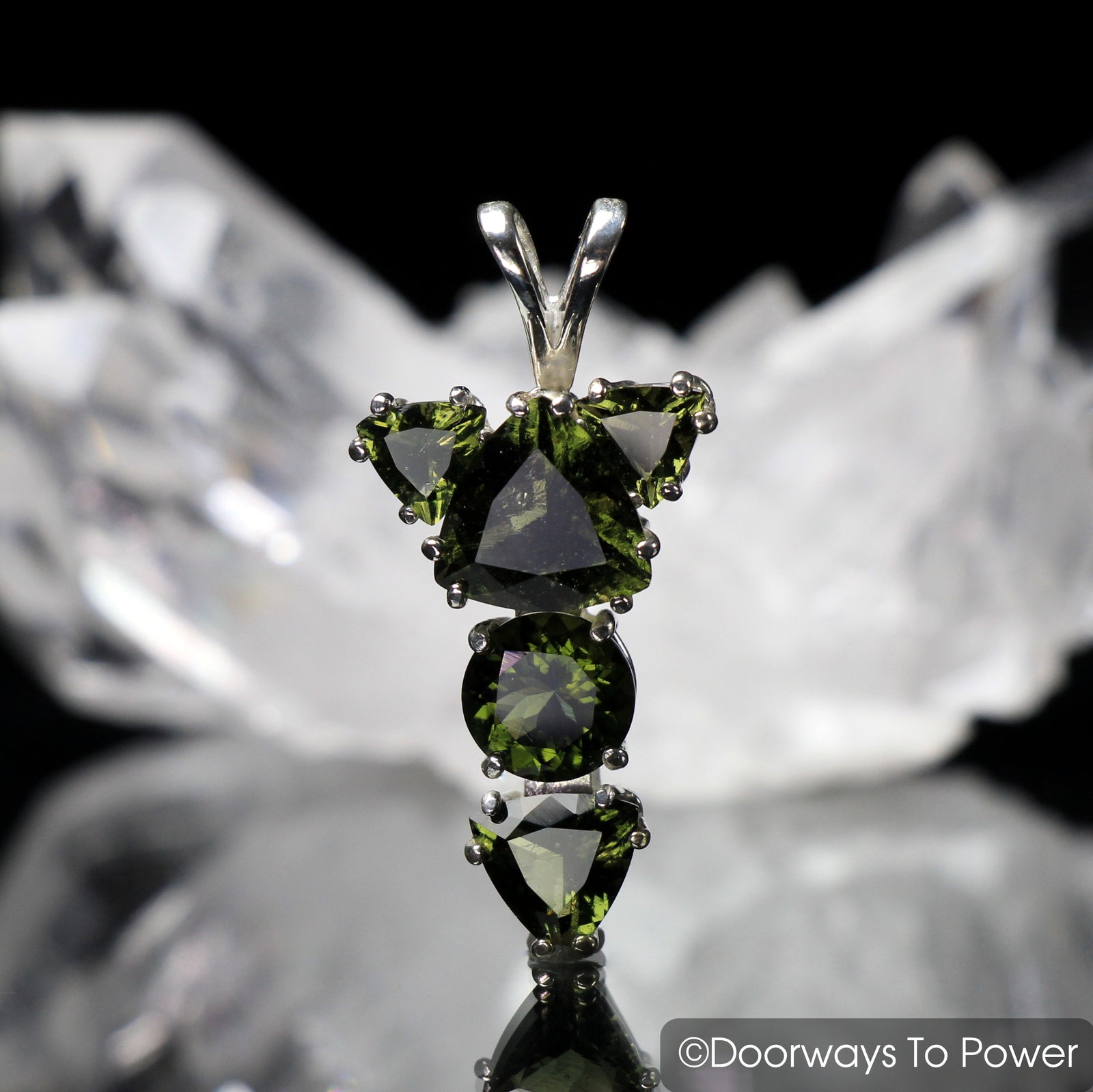 Faceted Moldavite Gemstones Pendant 'The Winged Sun RA'  Protective Amulet