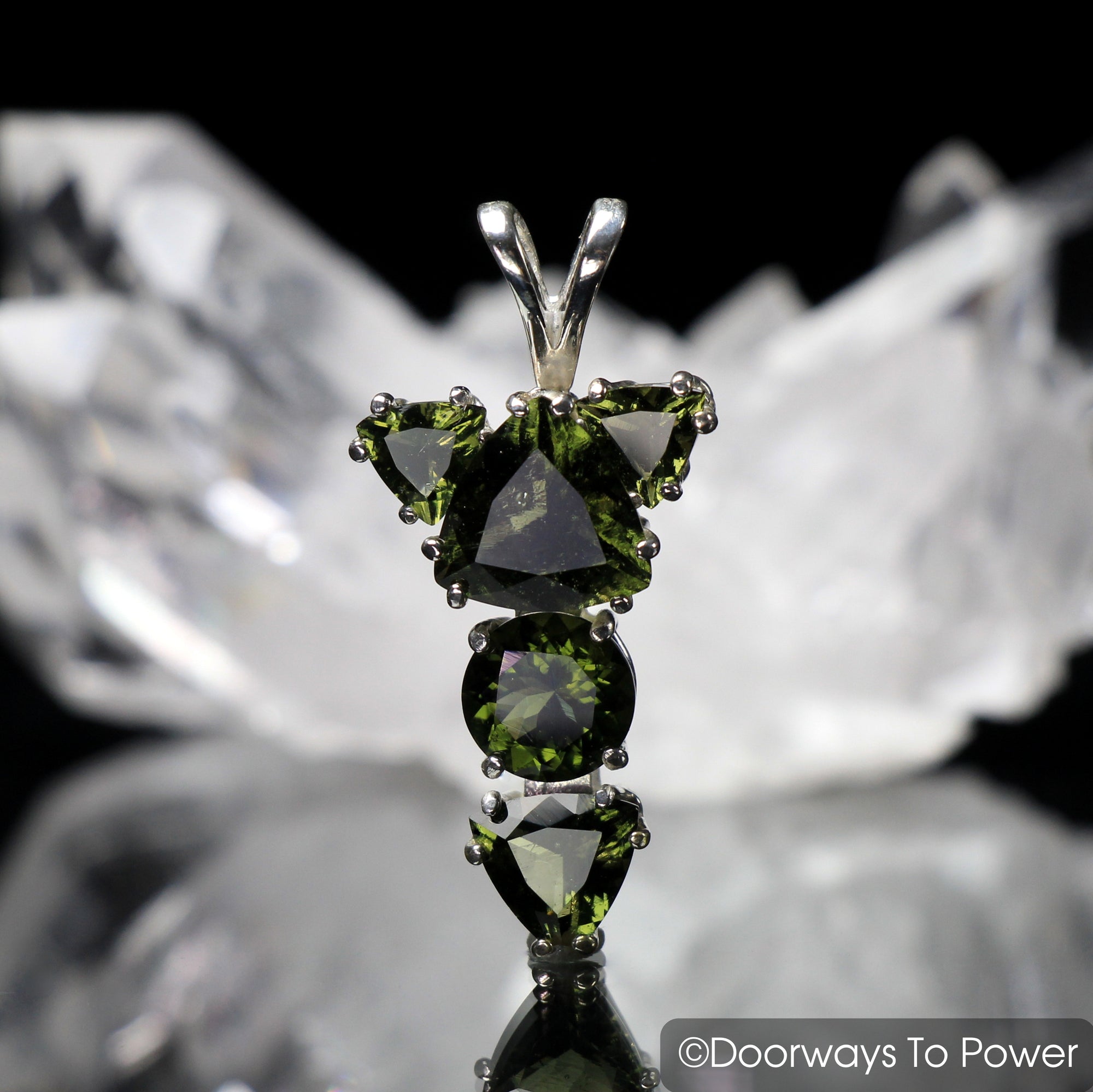Faceted Moldavite Gemstones Pendant 'The Winged Sun RA'  Protective Amulet