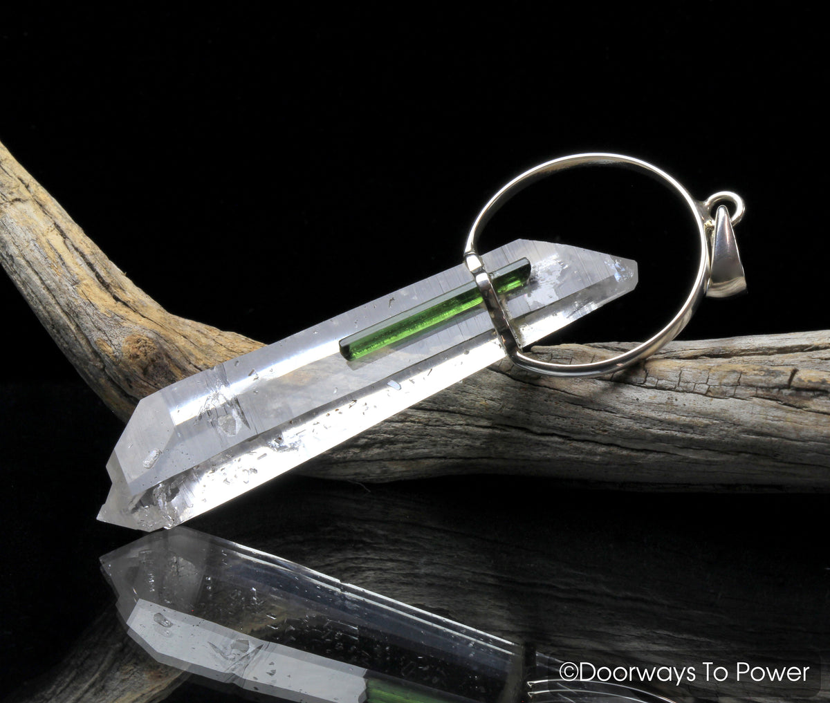 Colombian Lemurian Seed Green Tourmaline Tantric Twin Record Keeper Crystal Pendant