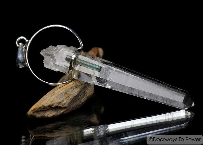 Lemurian Seed Quartz & Green Tourmaline Starbrary Crystal Pendant