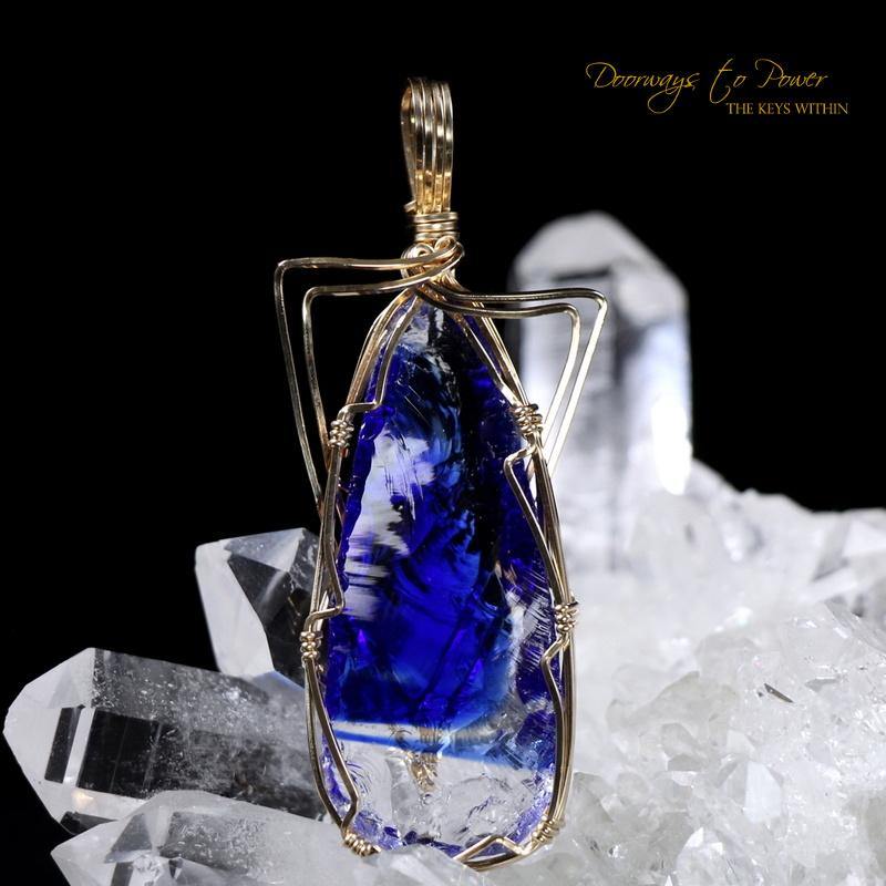 Tanzanite Fire Elestial Arcturian 5D Andara Crystal Pendant 14k