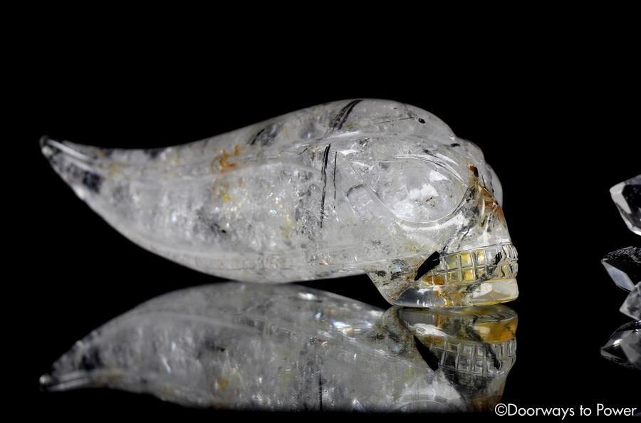 Black Tourmalinated Star Traveler Quartz Crystal Skull 'Traveling Space & Time'