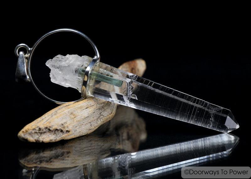 Lemurian Seed Quartz & Green Tourmaline Starbrary Crystal Pendant