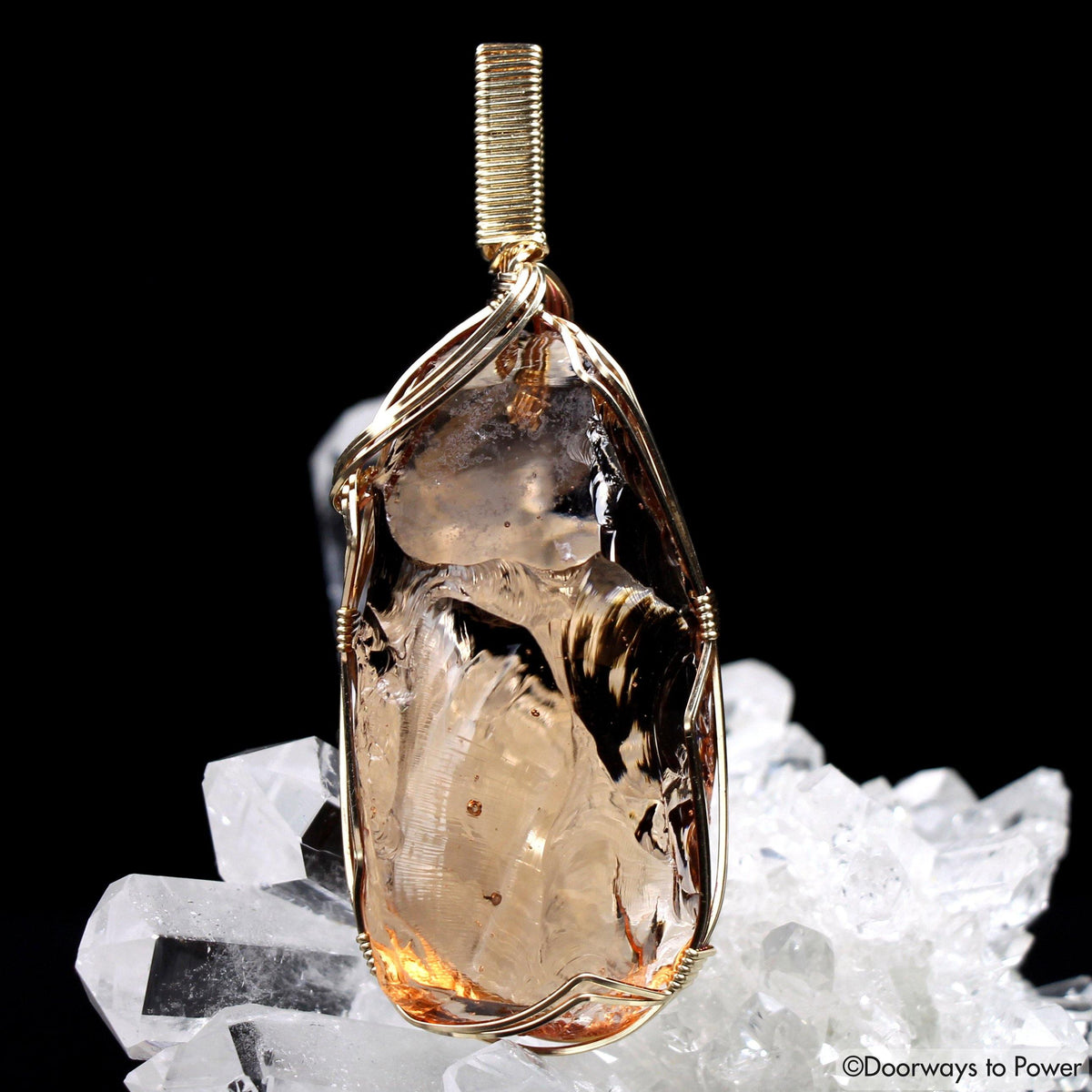 Lemurian Etherium Gold Andara Crystal Pendant 14k 'Light Essence'