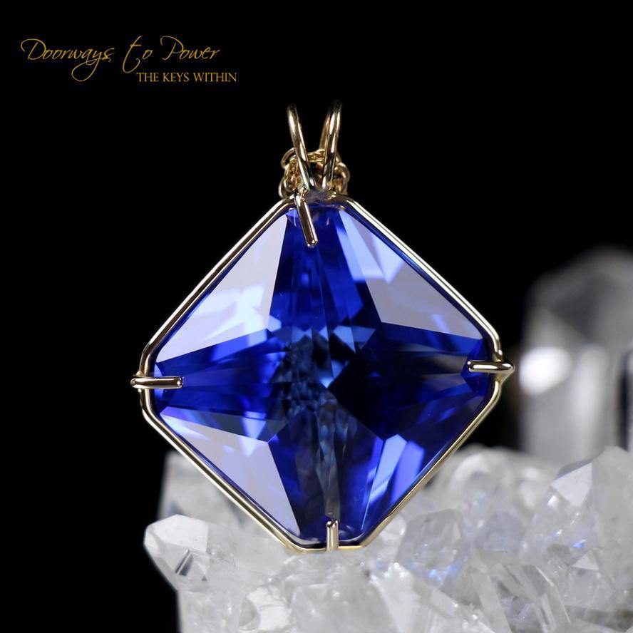 Siberian Blue Quartz Magician Stone Pendant 14k Gold