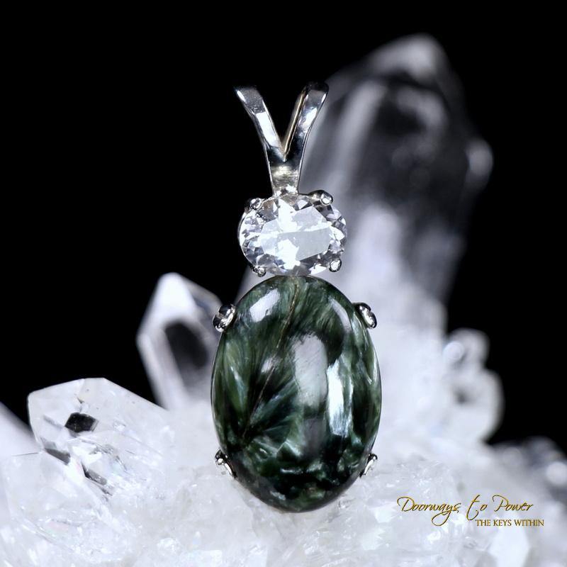 Seraphinite Satyaloka Azeztulite Crystal Pendant