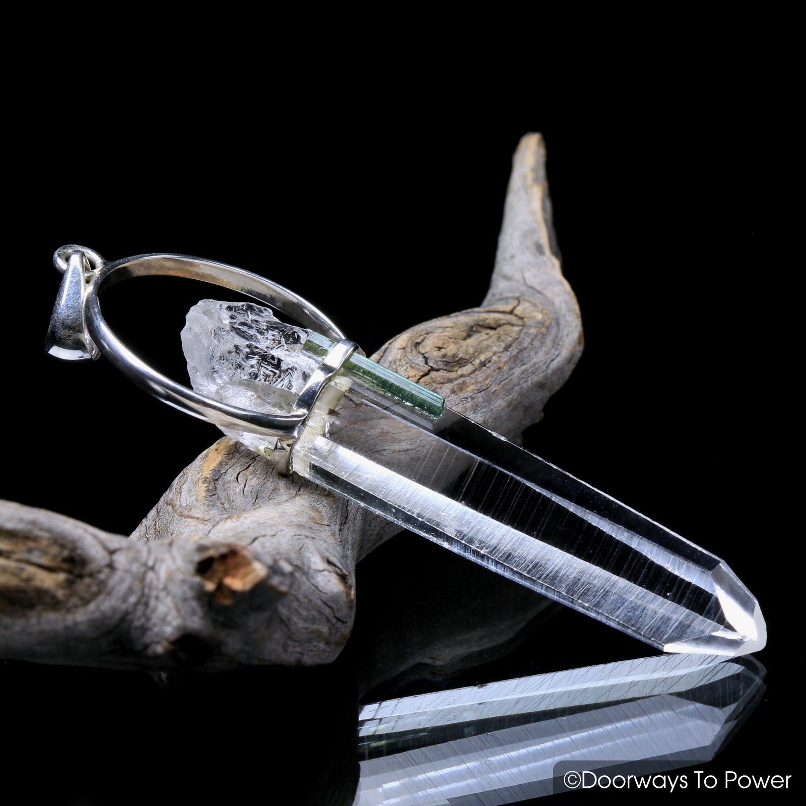 Colombian Lemurian Crystal Pendant & Green Tourmaline (Master Dow)