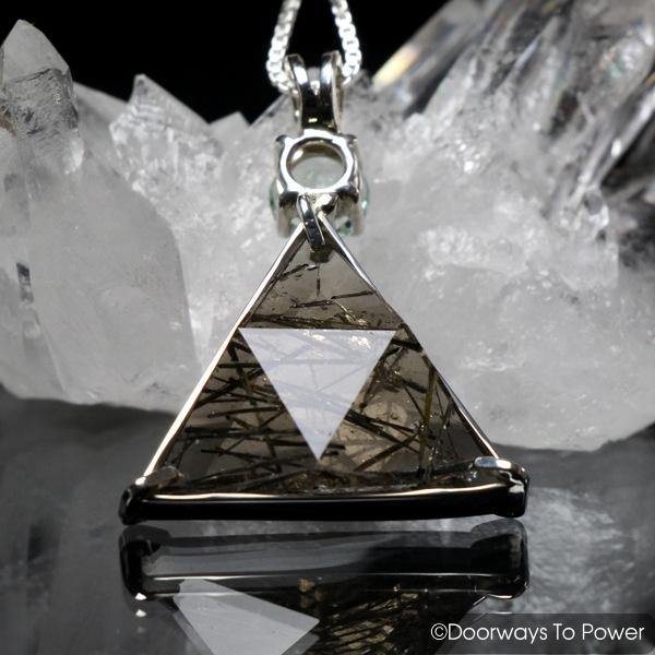 Tourmalinated Quartz Green Obsidian Star of David Crystal Pendant