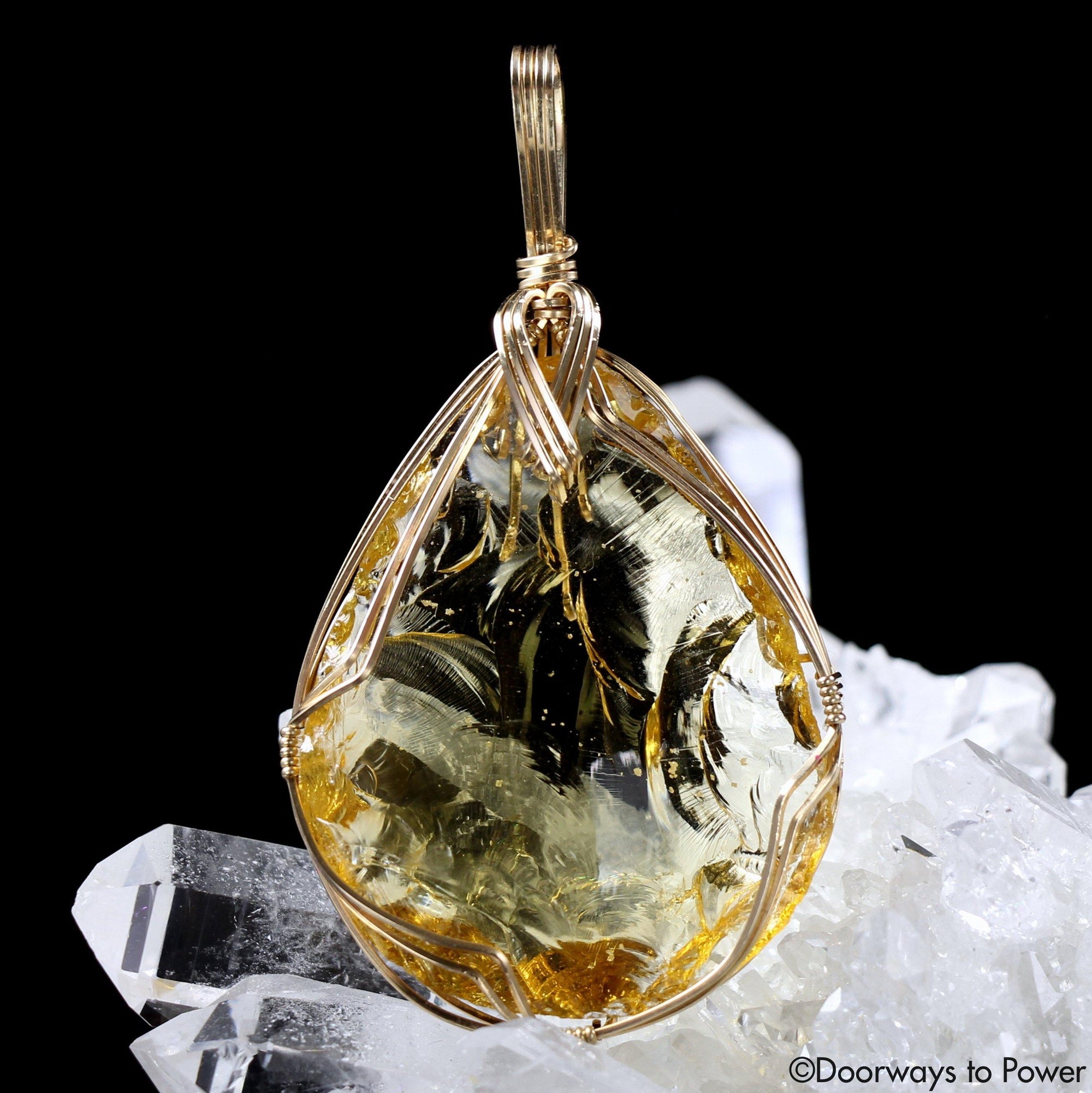 Lemurian Amber Andara Crystal Pendant 14k 'Cosmos glows from Within'