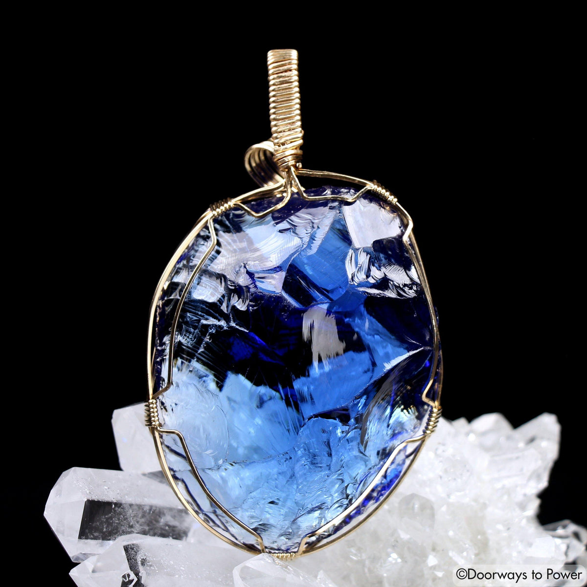 Majestic Elestial Starlight Sapphire Andara Crystal Pendant 14k Gold