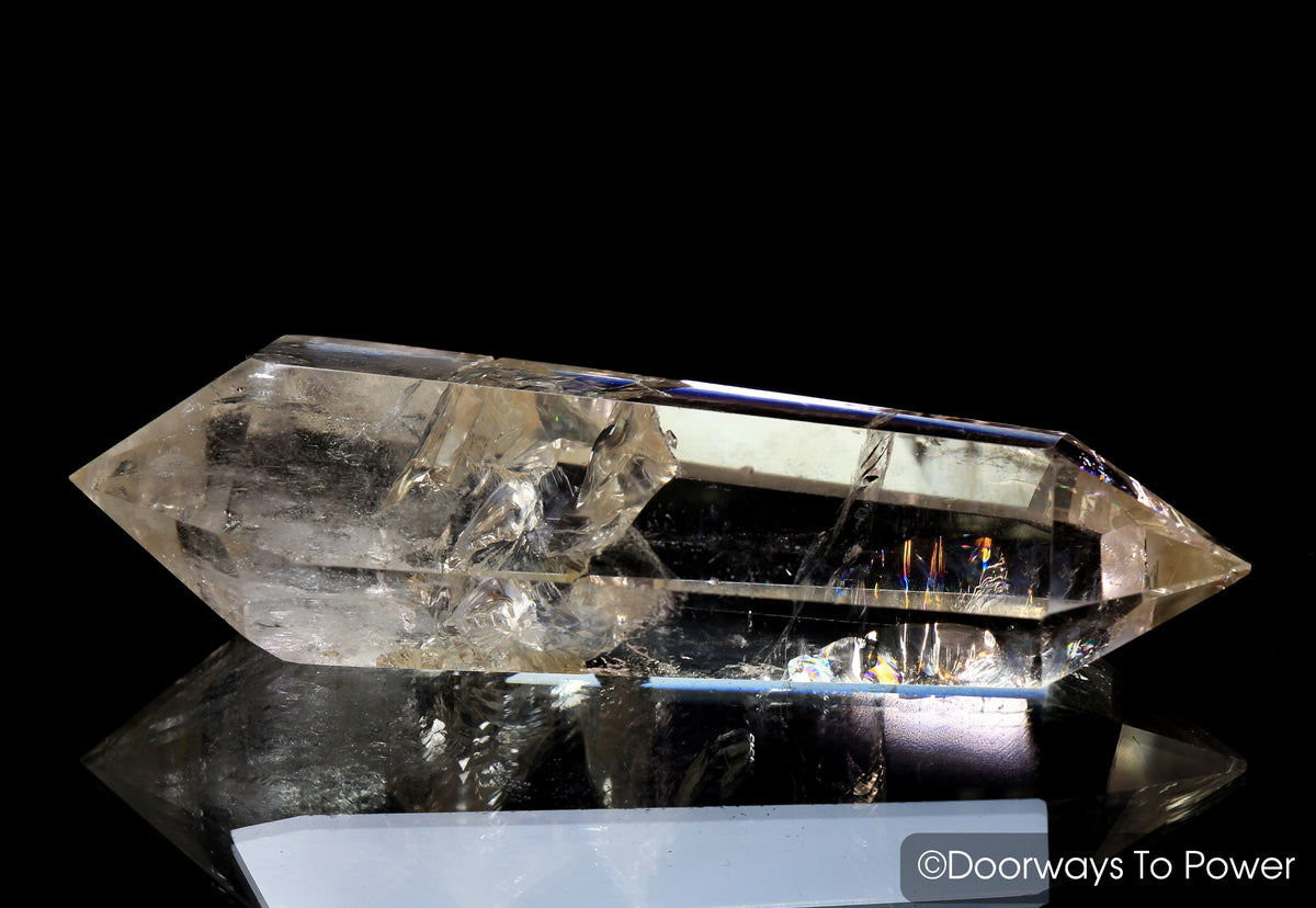 John of God Citrine Double Terminated Casa Quartz Crystal Wand w/ Rainbows