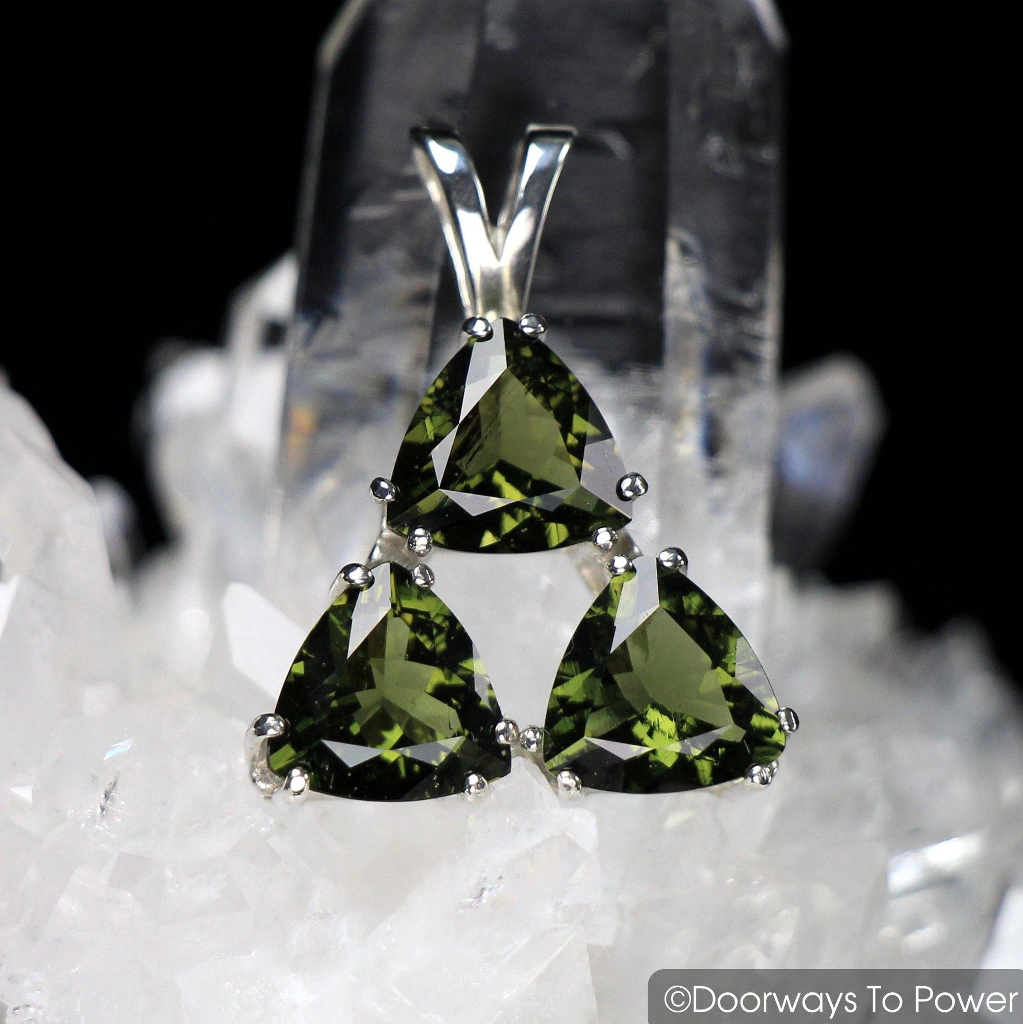 Moldavite Gemstones Triangle Crystal Pendant  .925 SS