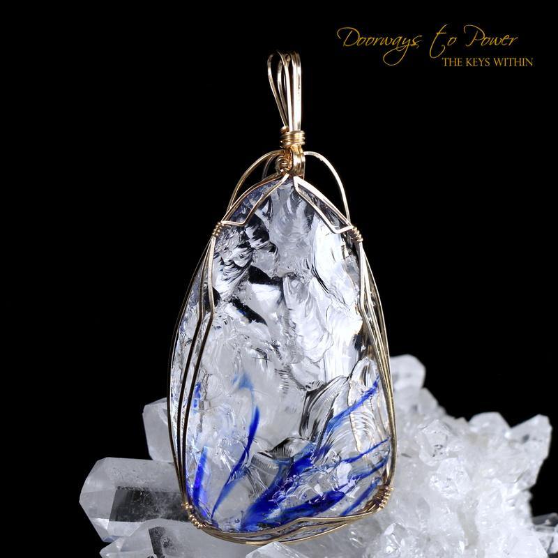 Tanzanite Fire Elestial Arcturian 5D Andara Crystal Pendant 14k