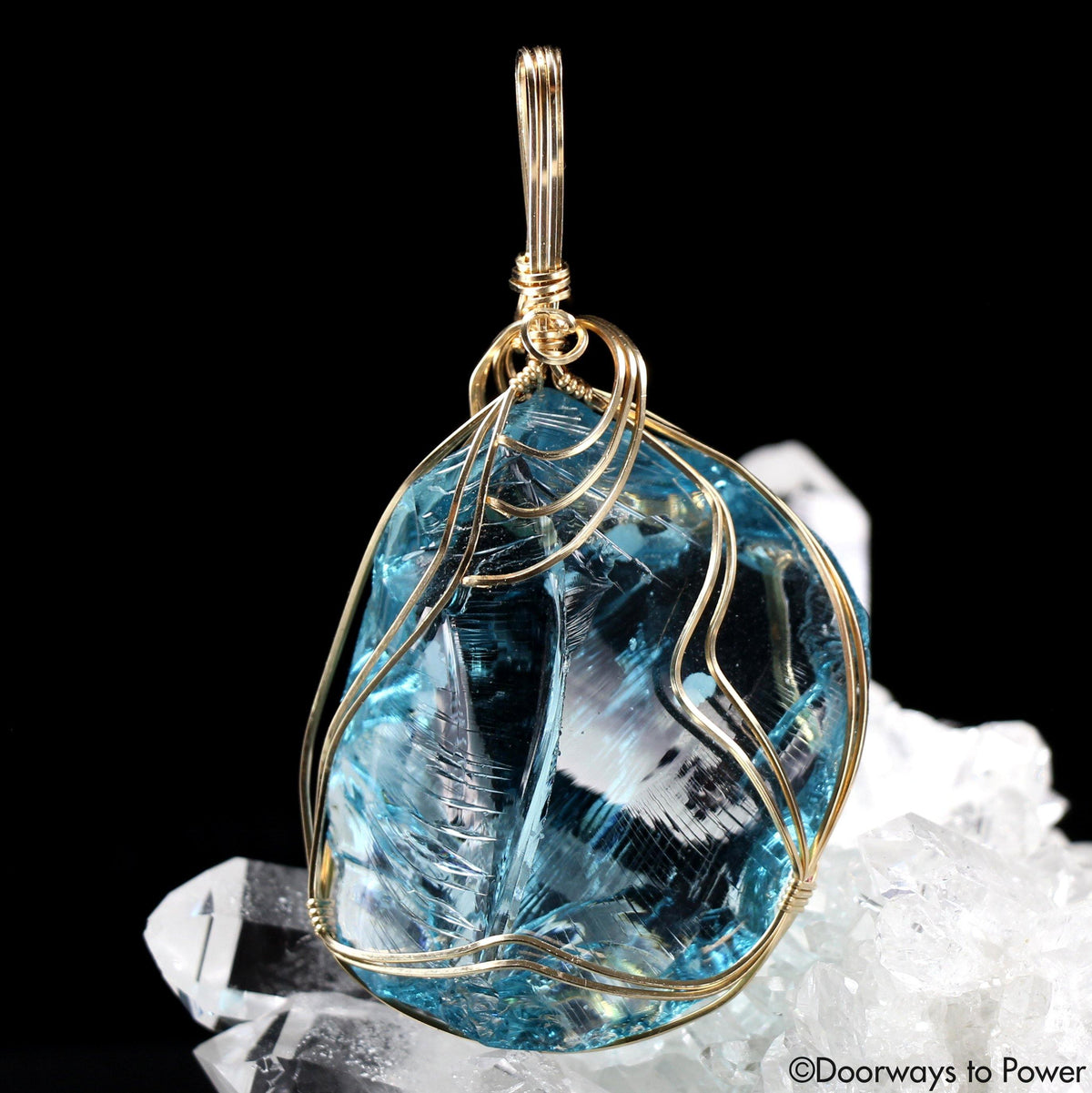 Galactic Oceanic Blue Sirius Andara Crystal Pendant 14k 'New Interstellar Energy'