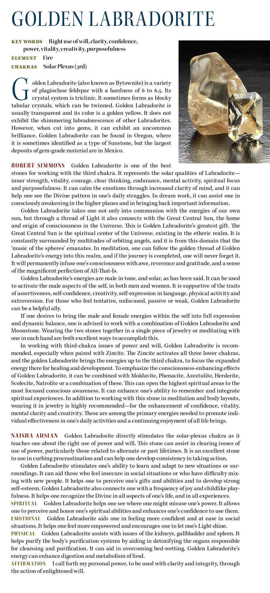 Golden Labradorite Metaphysical meaning properties - book of stones