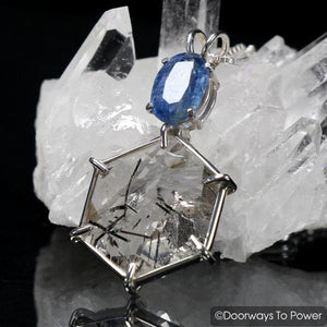 Tourmalinated Quartz & Blue Kyanite Flower of Life Pendant