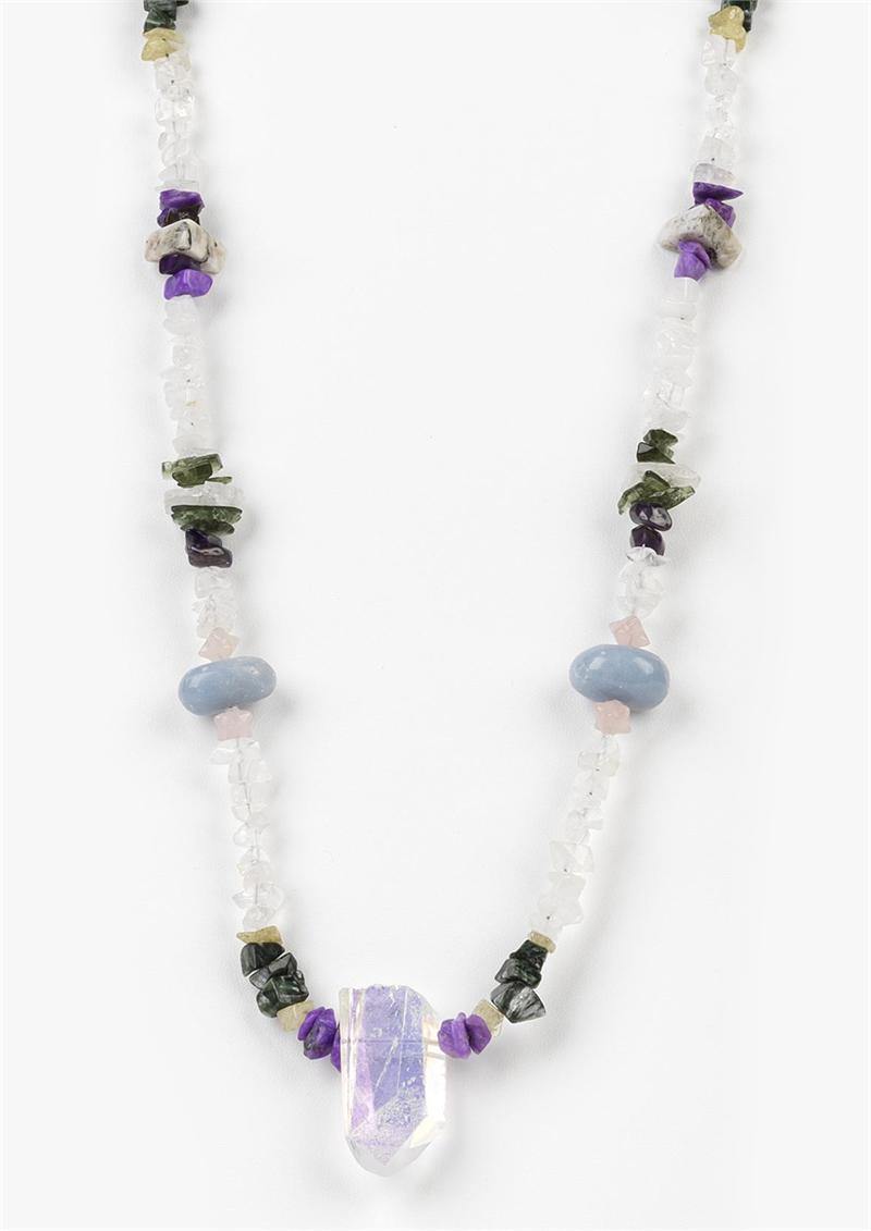 Angelic Healer Crystal Energy Necklace with Angel Aura Quartz, Rose Quartz, Sanda Rosa Azeztulite, Angelite, Agni Gold Danburite, Vermont White Azeztulite, Petalite, Sugilite, Moldavite, Satya Mani Quartz, Amethyst and Seraphinite