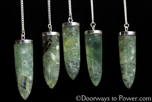 Prehnite Crystal Pendulum Dowsing Chakra Balancing Healing .925 SS