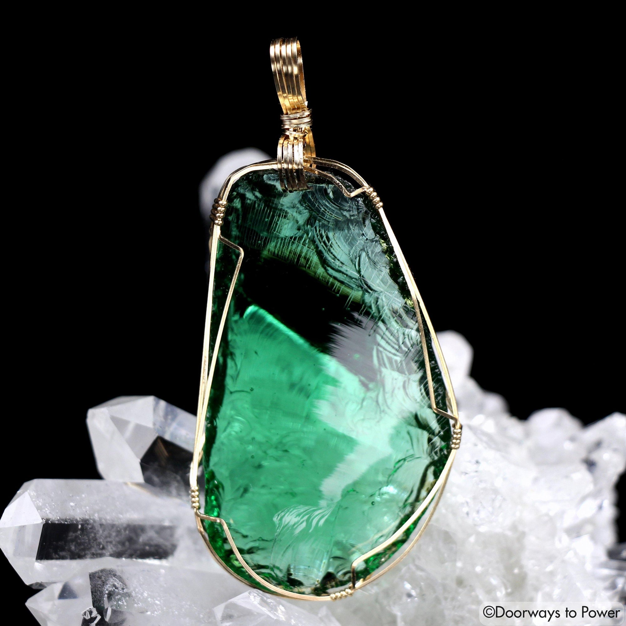 Thoth the Atlantean Emerald Green Andara Crystal Pendant 14k