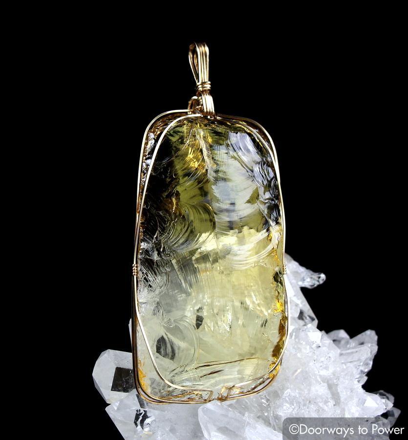 Lemurian Etherium Gold Andara Crystal Pendant 14k 'Light Essence'