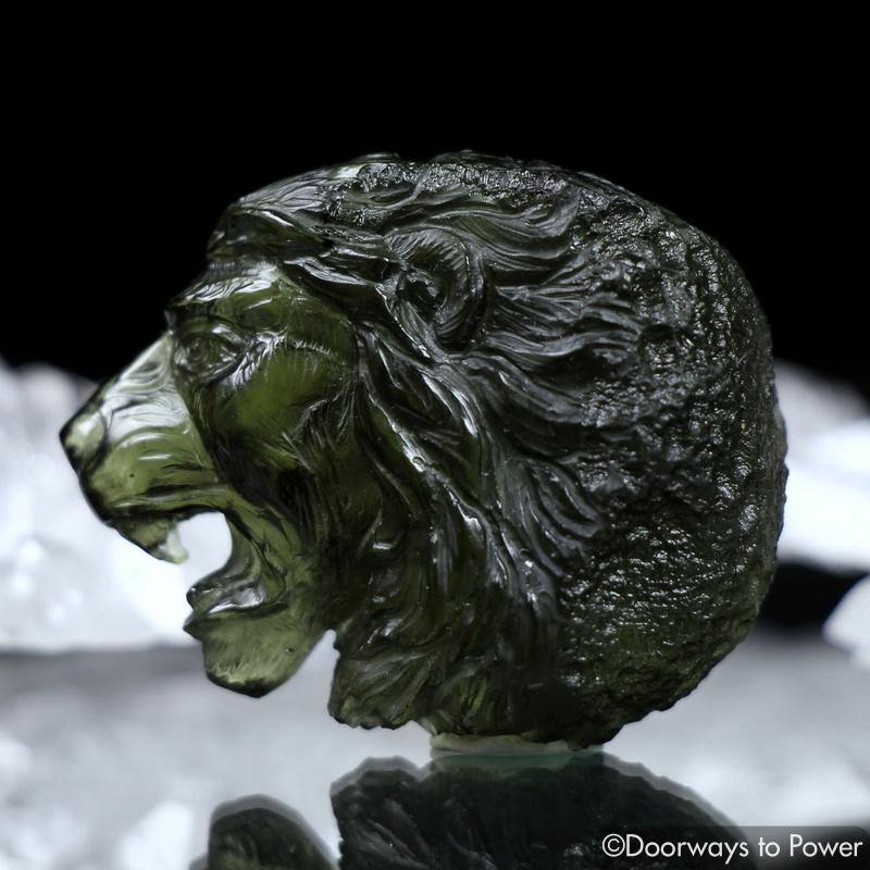 Moldavite Tektite Hand Carved Lions Head  'Museum Quality'