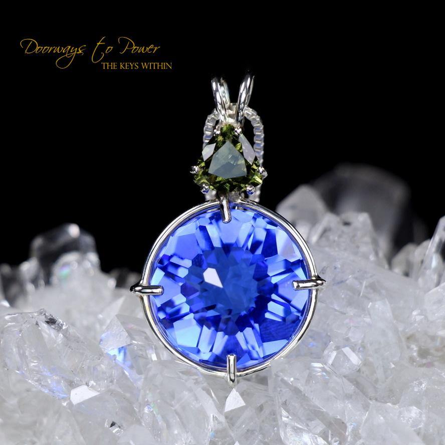 Siberian Blue Quartz & Moldavite Radiant Heart Pendant