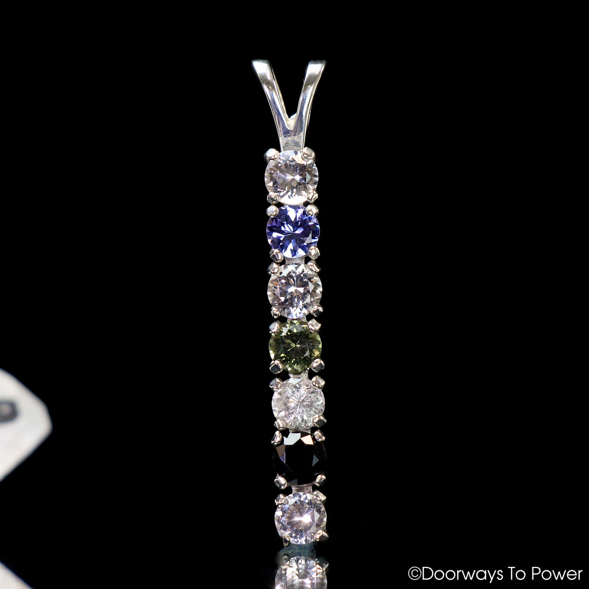 Synergy 7 Stones Pendant Azeztulite, Tanzanite, Danburite, Moldavite, Herderite, Tibetan Tektite, Phenacite