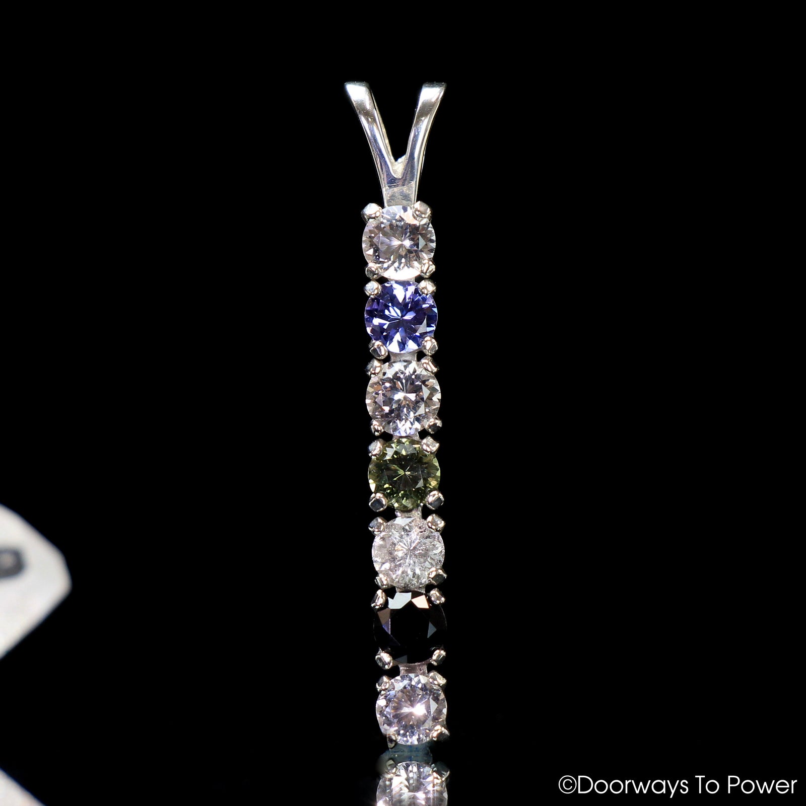 Synergy 7 Stones Pendant Azeztulite, Tanzanite, Danburite, Moldavite, Herderite, Tibetan Tektite, Phenacite