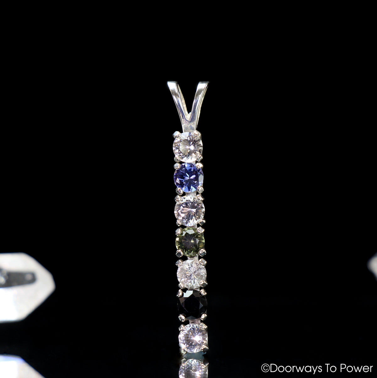 Synergy 7 Stones Pendant Azeztulite, Tanzanite, Danburite, Moldavite, Herderite, Tibetan Tektite, Phenacite