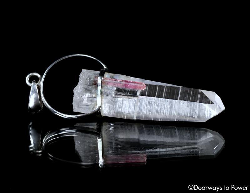 Lemurian Seed Pink Tourmaline Quartz Crystal Pendant
