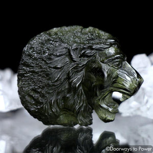 Moldavite Tektite Hand Carved Lions Head  'Museum Quality'