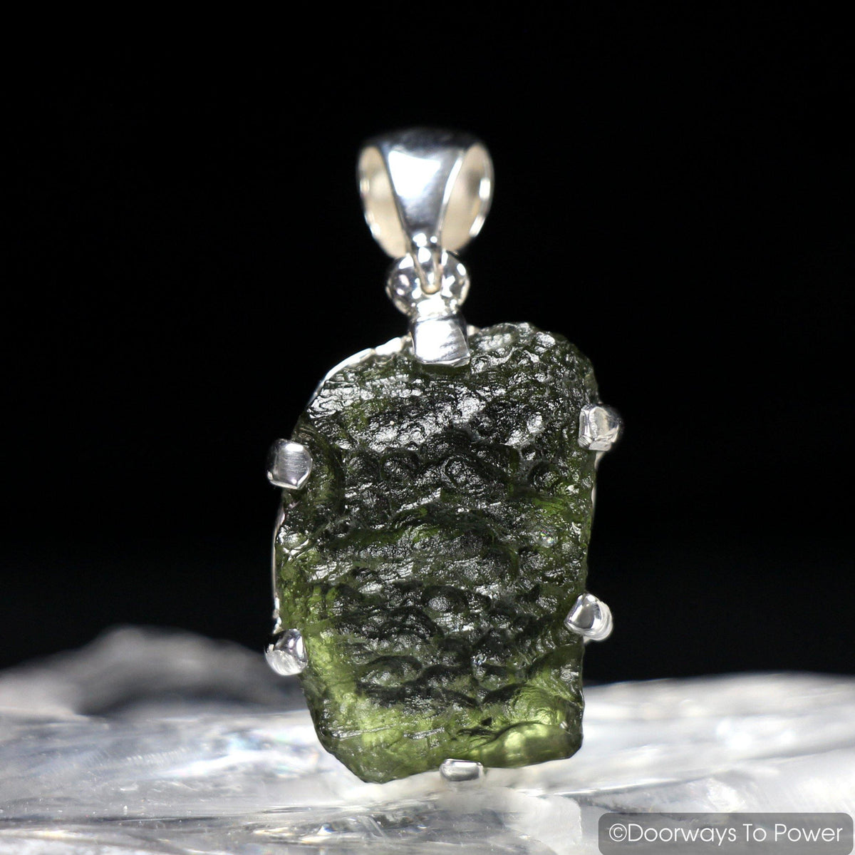 Moldavite Tektite Pendant in .925 SS & Synergy 12 Stone