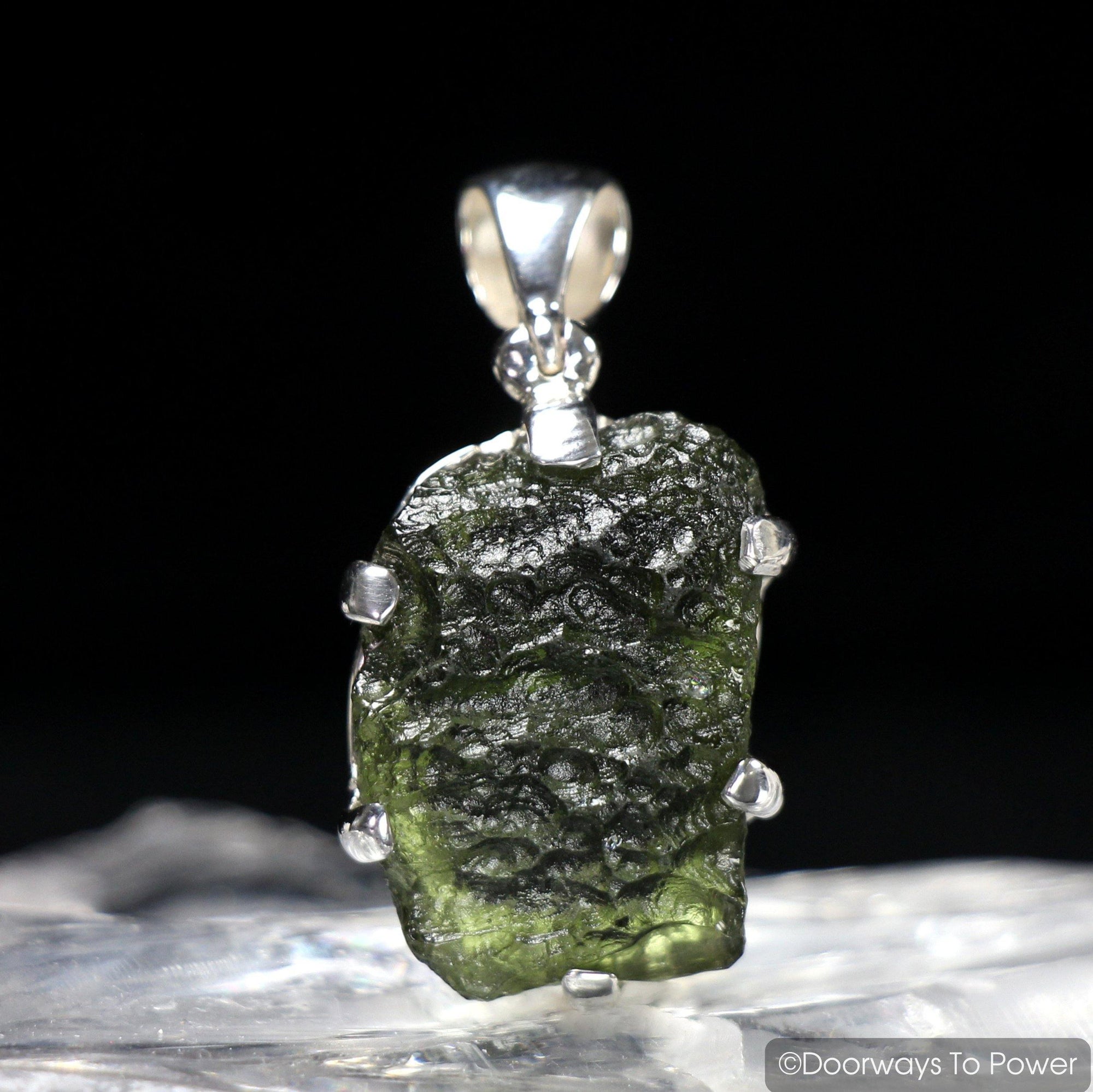 Moldavite Tektite Pendant in .925 SS & Synergy 12 Stone