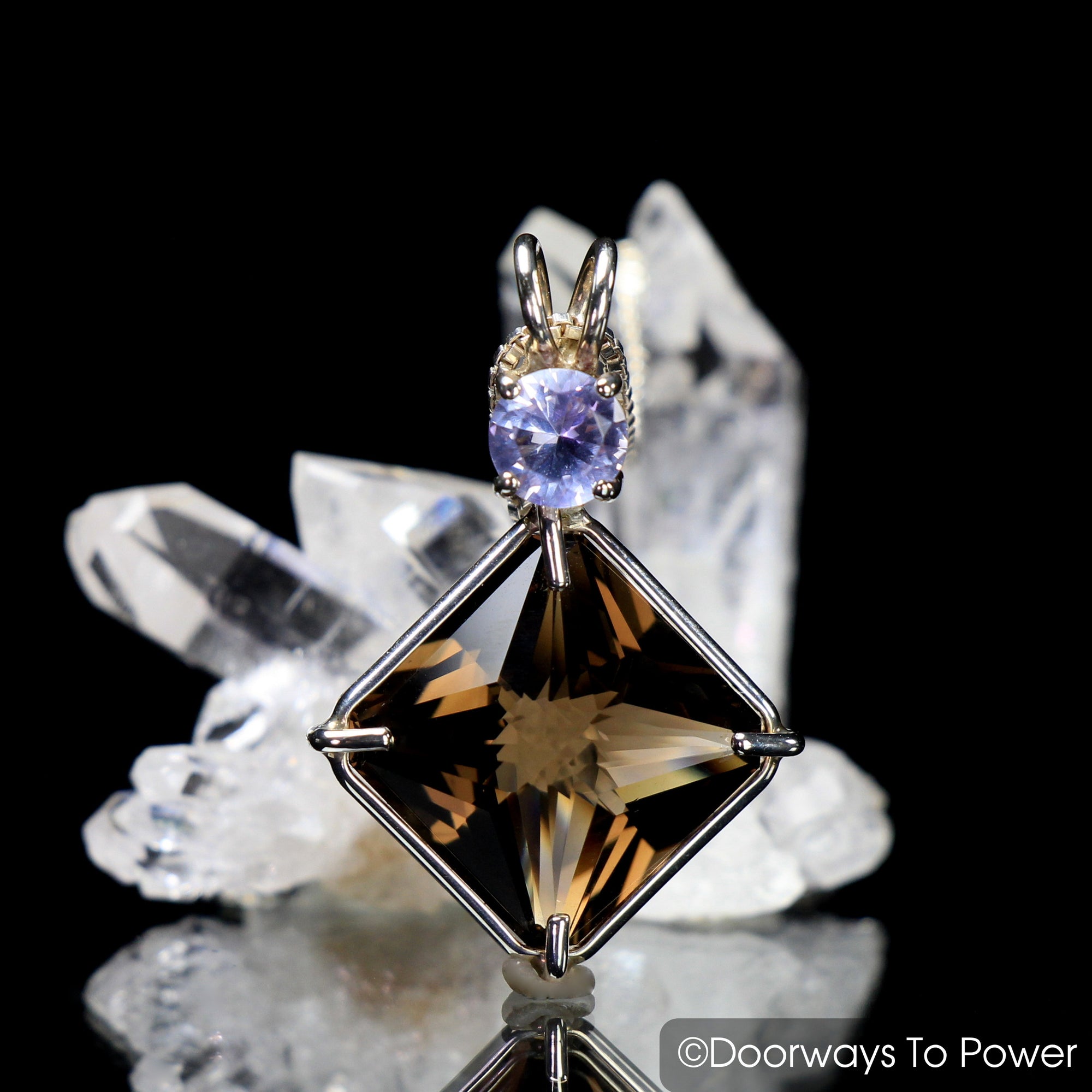 Smoky Quartz Magician Stone Pendant with Ruby Lavender Quartz 