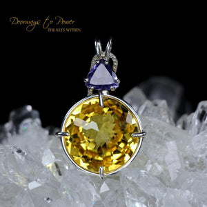 Siberian Gold Quartz Radiant Heart Pendant with Iolite