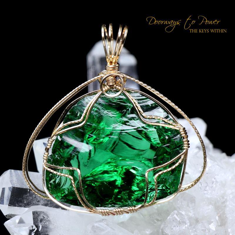 Thoth the Atlantean Emerald Green Andara Crystal Pendant 14k