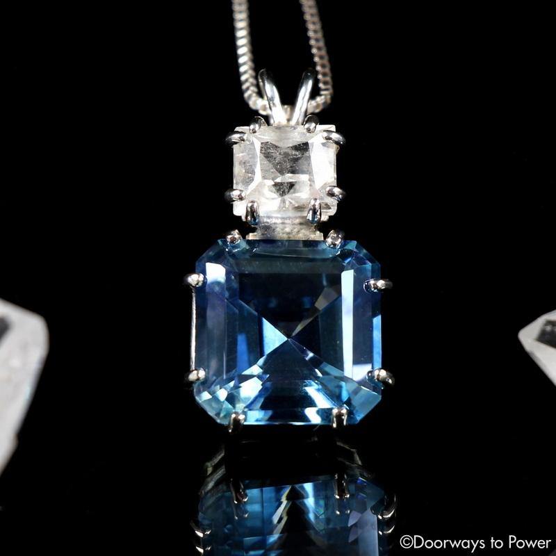 Aqua Aura Earth Heart Crystal Pendant with Phenacite Gemstone