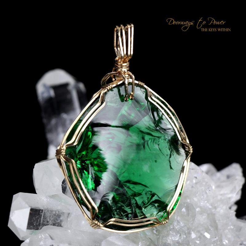 Thoth the Atlantean Emerald Green Andara Crystal Pendant 14k