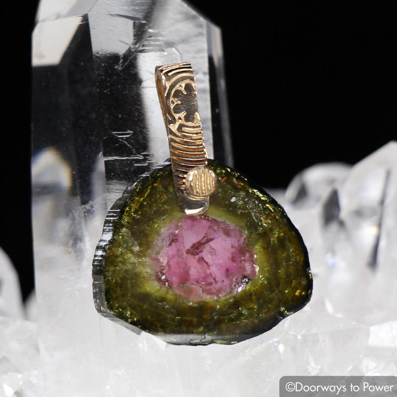 Watermelon Tourmaline Pendant 14k Gold 'Mastery Series'