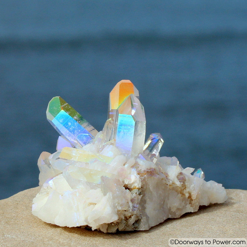 Beautiful Angel Aura Twin Crystal Cluster w/ Future & Past Time Links